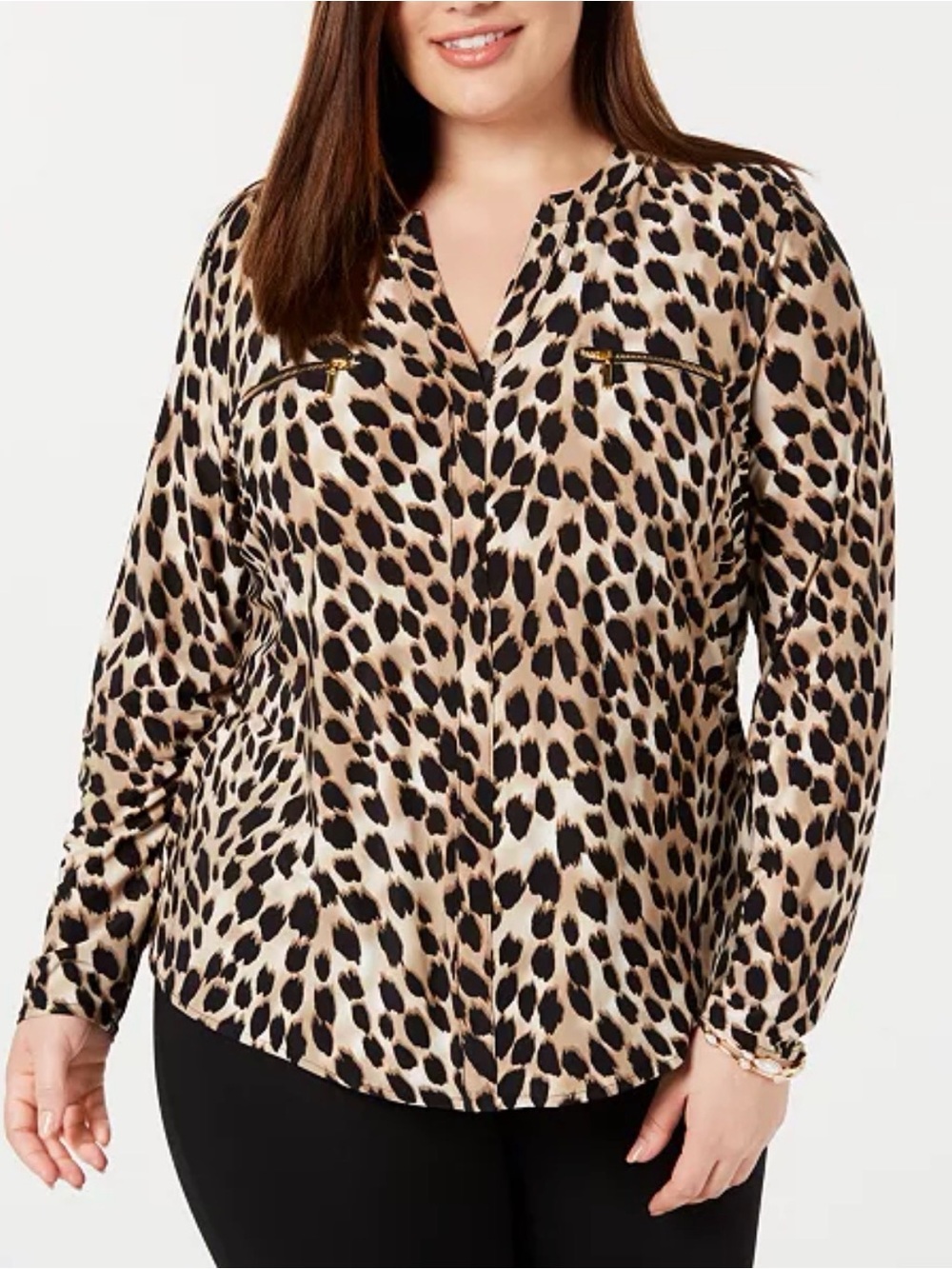 INC International Concepts Leopard Blouse with Gold Details